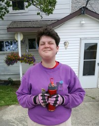 Crystal after pitching hay